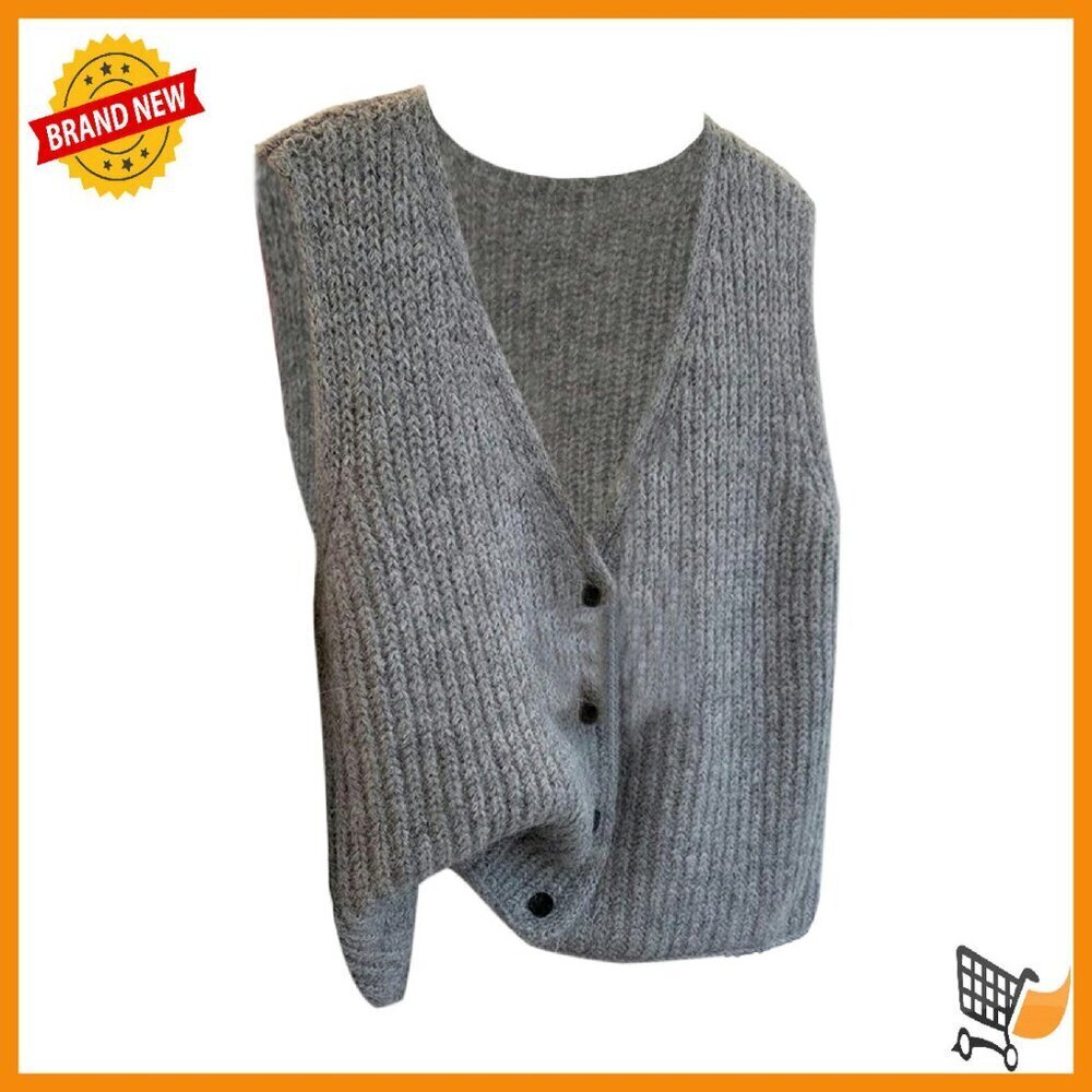 Chunky Knit Sweater Vest Button Up Cozy Women's Sleeveless Top